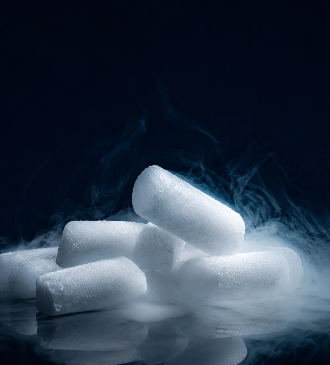 Blocs de glace carbonique en sublimation